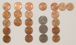MIT logo in pennies and nickels